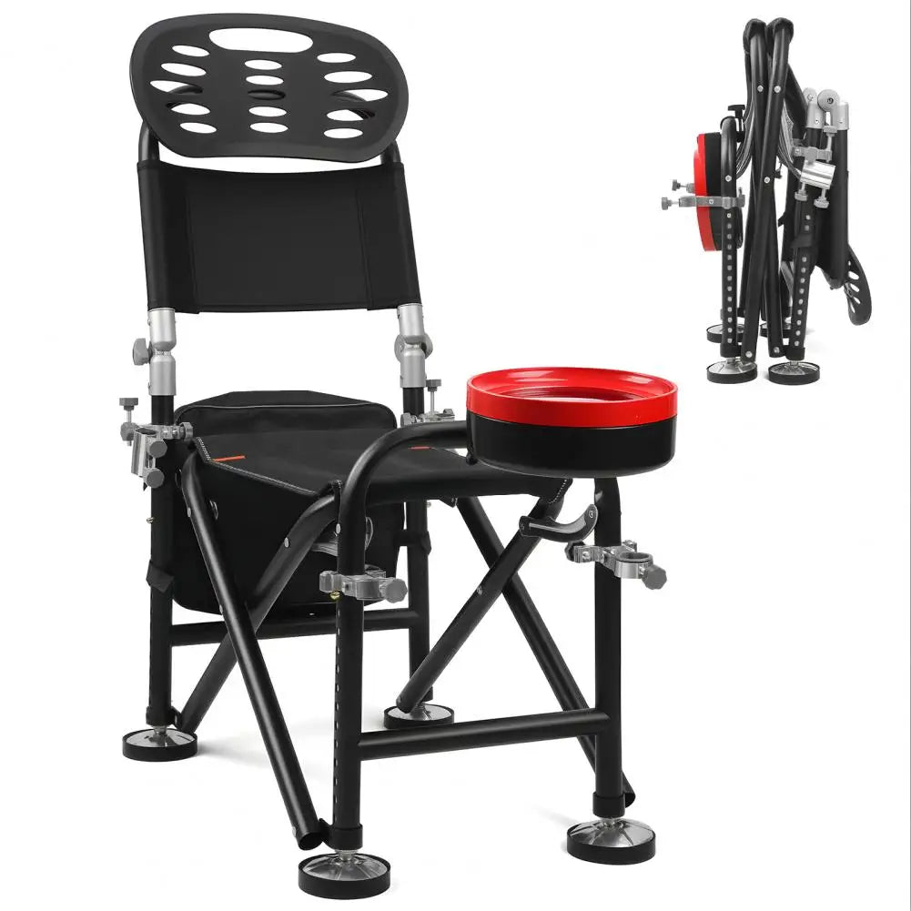 Height Adjustable Folding Fishing Chair With Backrest And Rod Holder