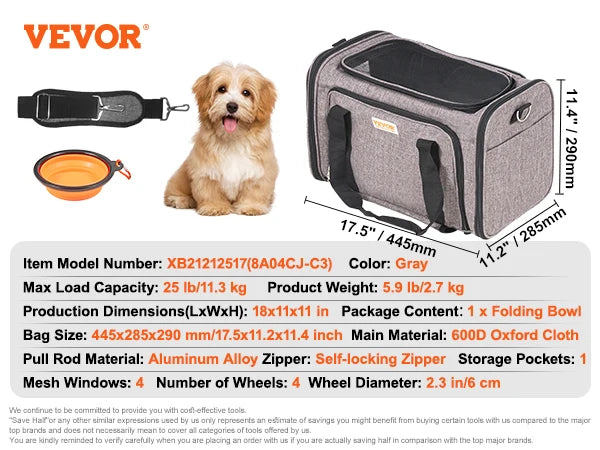 Breathable Pet Carrier Backpack With Telescopic Handle And Wheels