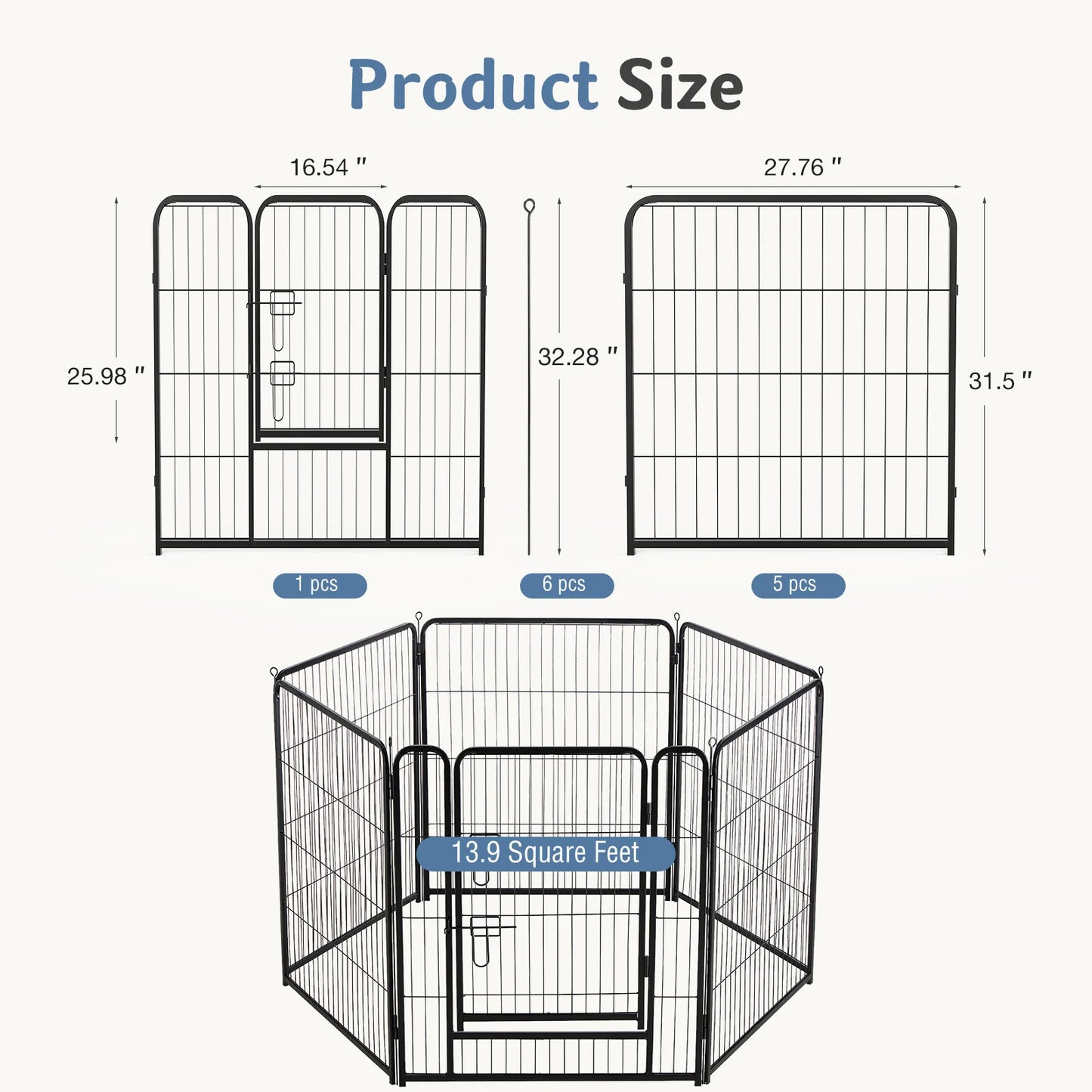 JHK Foldable 6-Panel Metal Dog Playpen