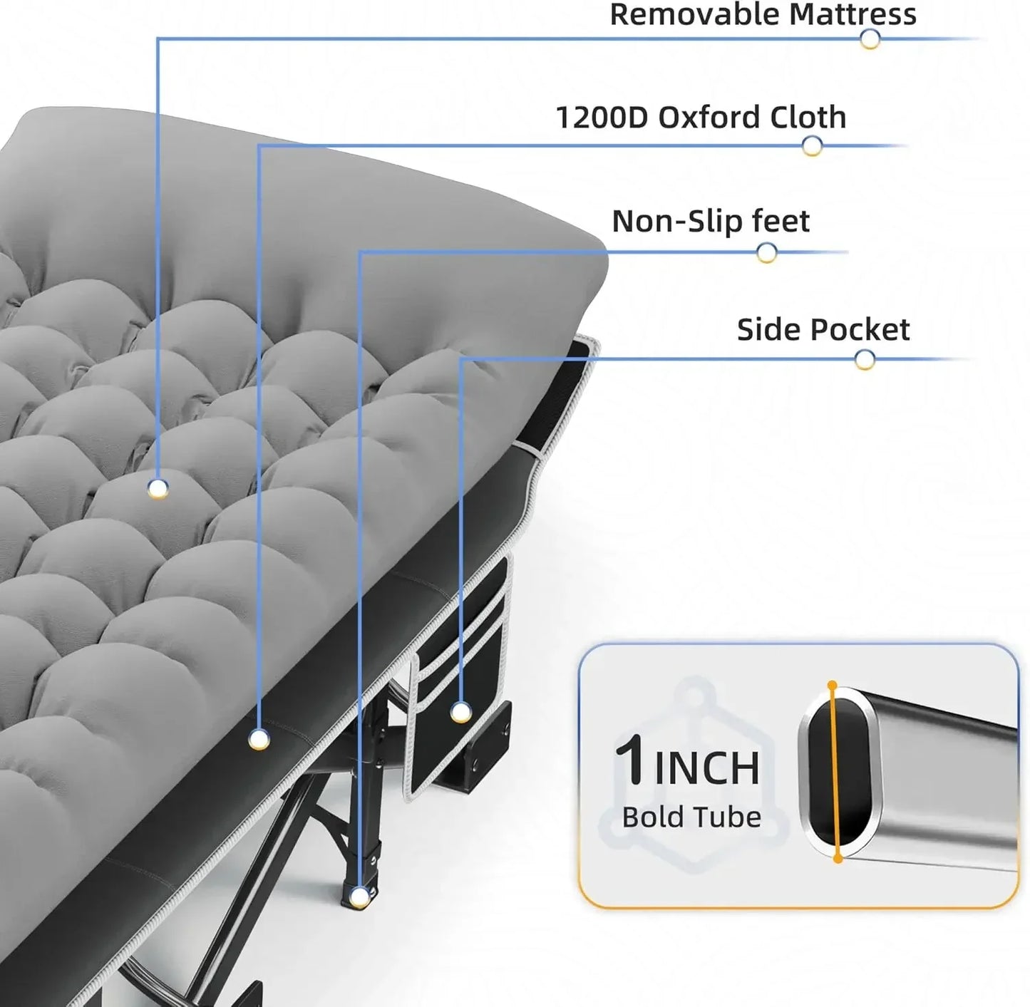 Camping Cot With Mattress For Adults Holds Up To 600 Lbs