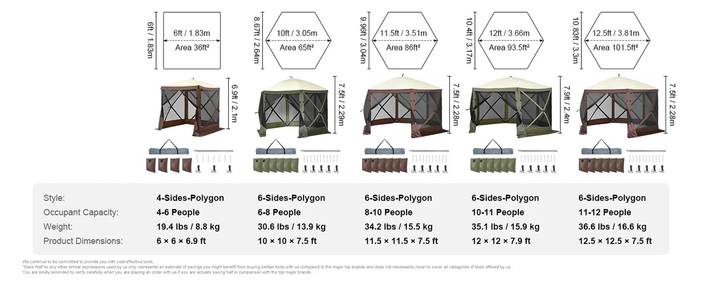 SucceBuy Pop Up Gazebo Tent With Screen Mesh Windows