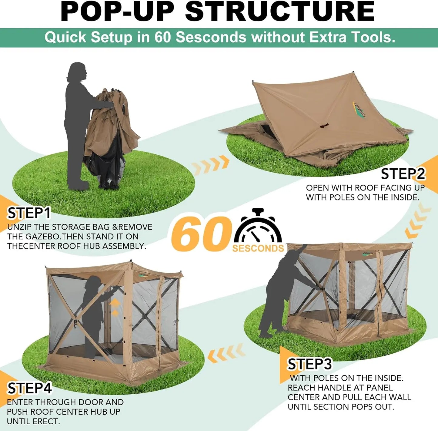 COBIZI Pop Up Gazebo Screen House Canopy Tent Carry Bag