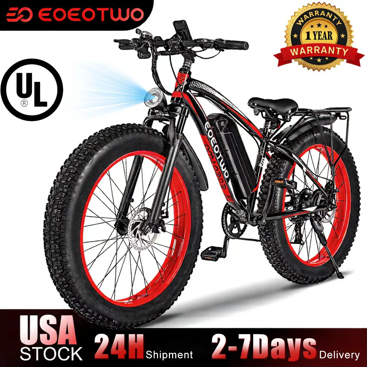 EOEOTWO Electric Fat Tire Mountain Bike 1500W Peak Motor