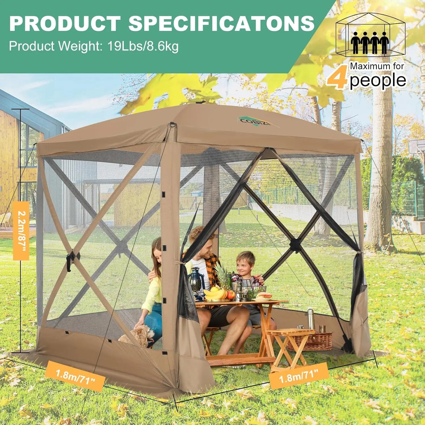 COBIZI Pop Up Gazebo Screen House Canopy Tent Carry Bag