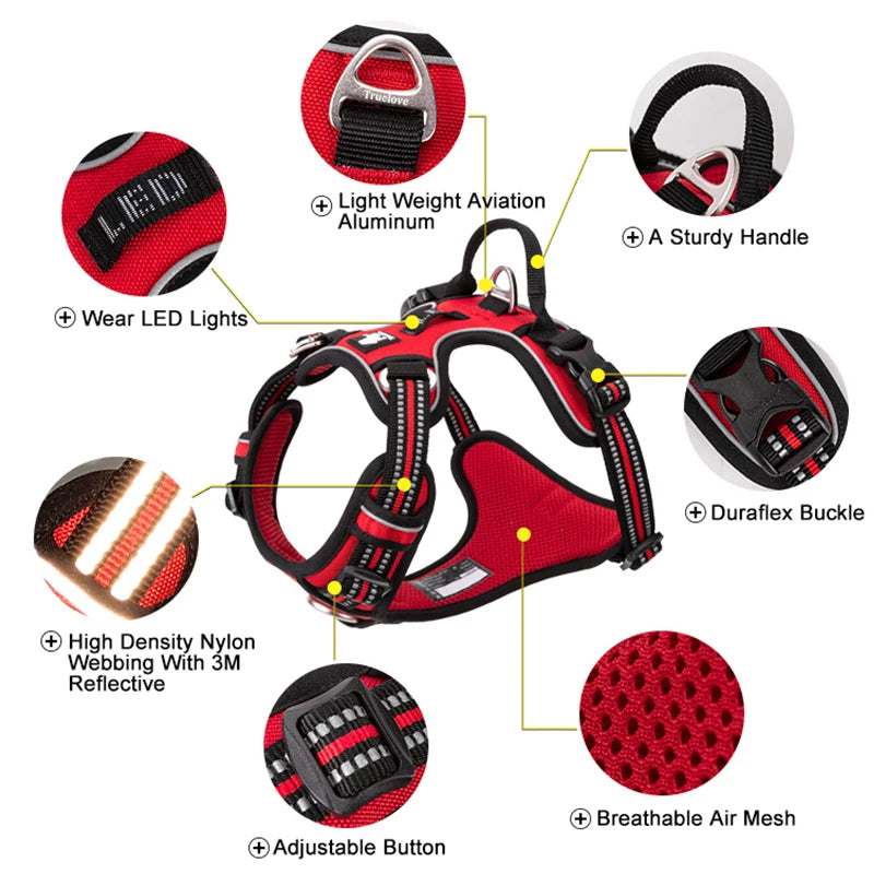 TRUELOVE Reflective Nylon Dog Harness No Pull Adjustable Vest
