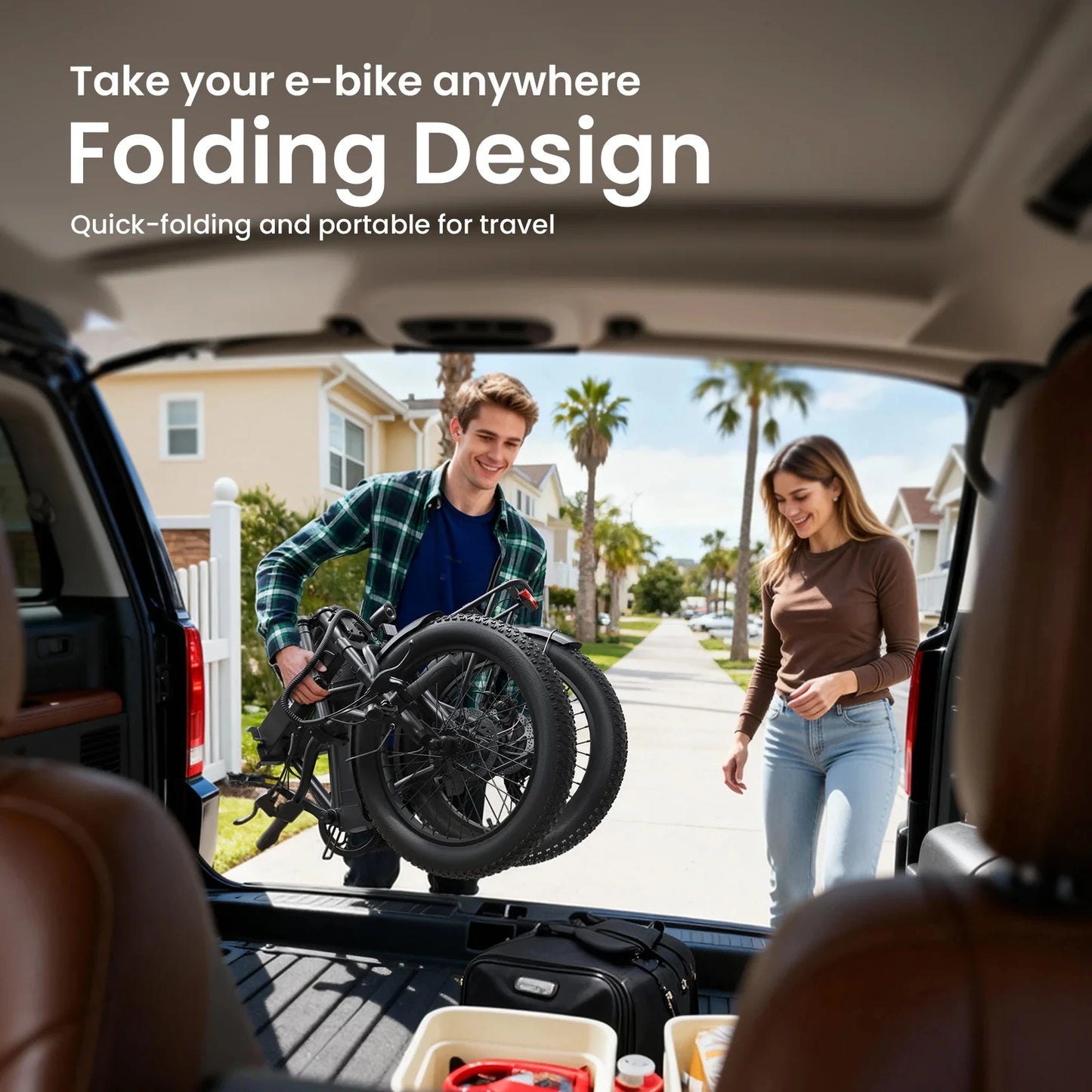 QRONGE Folding Electric Bike 1000W Peak With Removable Battery