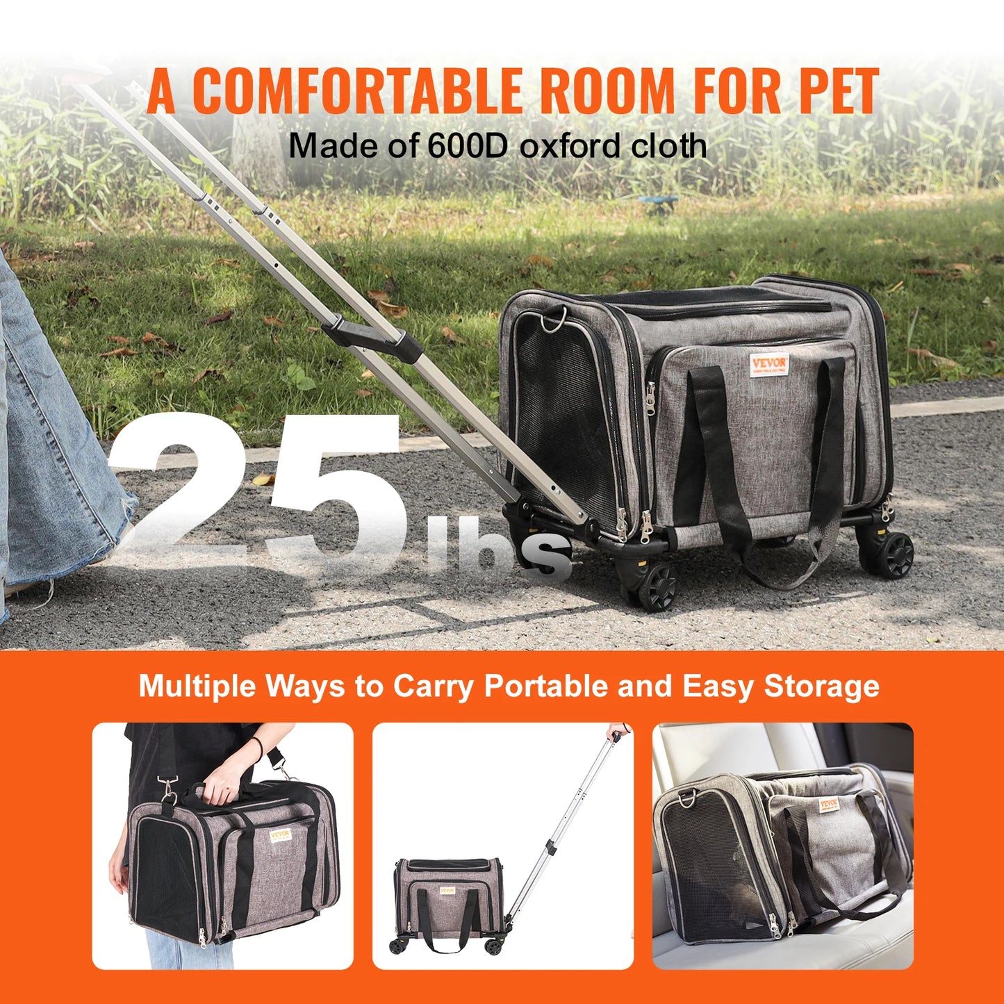 Breathable Pet Carrier Backpack With Telescopic Handle And Wheels