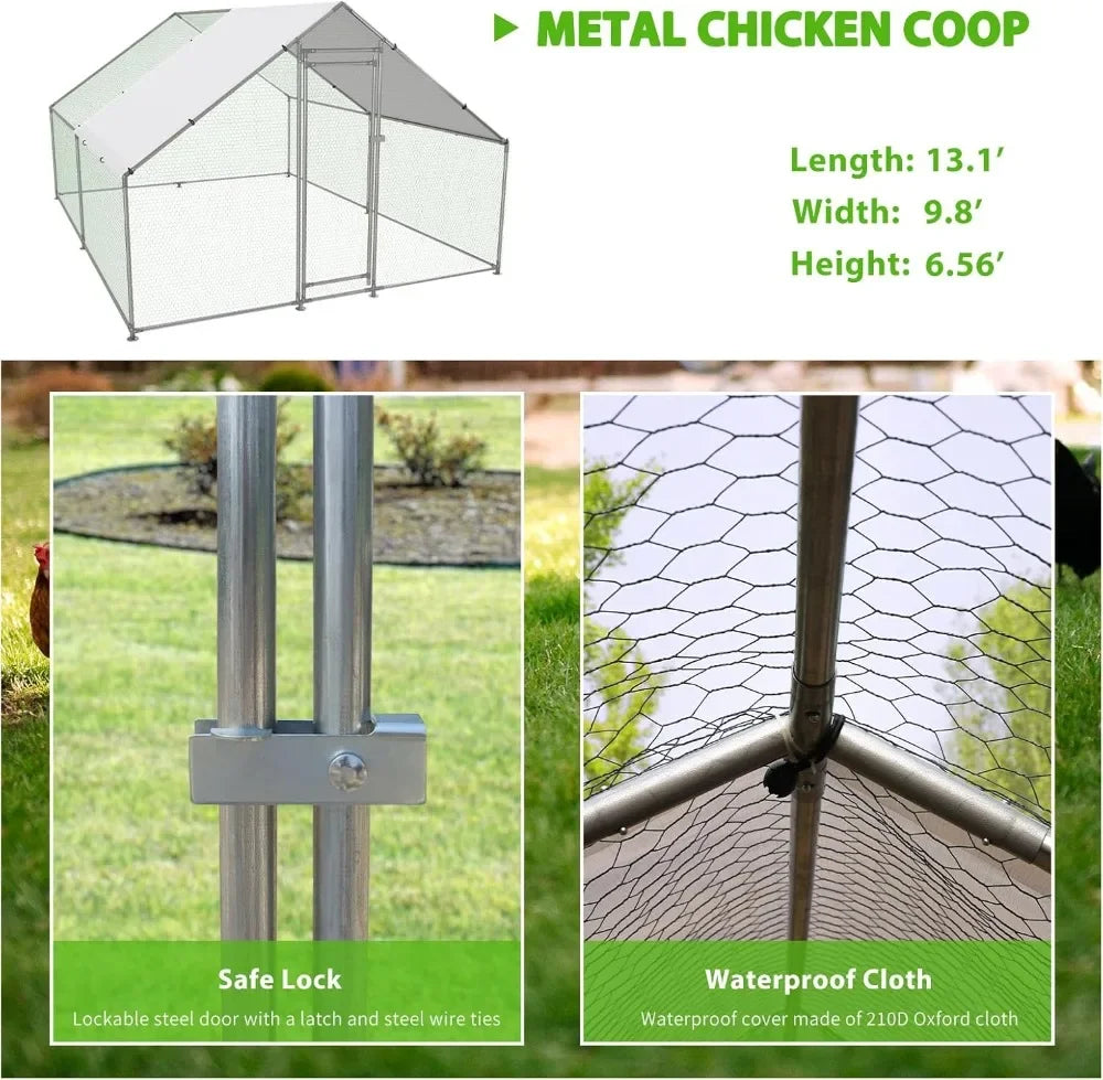 Walk-In Metal Chicken Coop With Waterproof UV Cover Outdoor Run