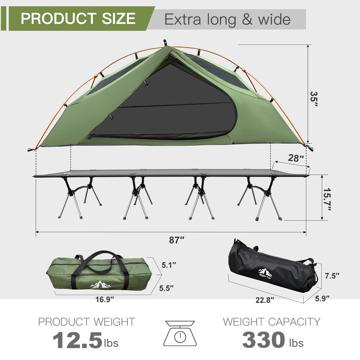 Night Cat Waterproof Camping Cot Tent Off-Ground Bed Mosquito Net