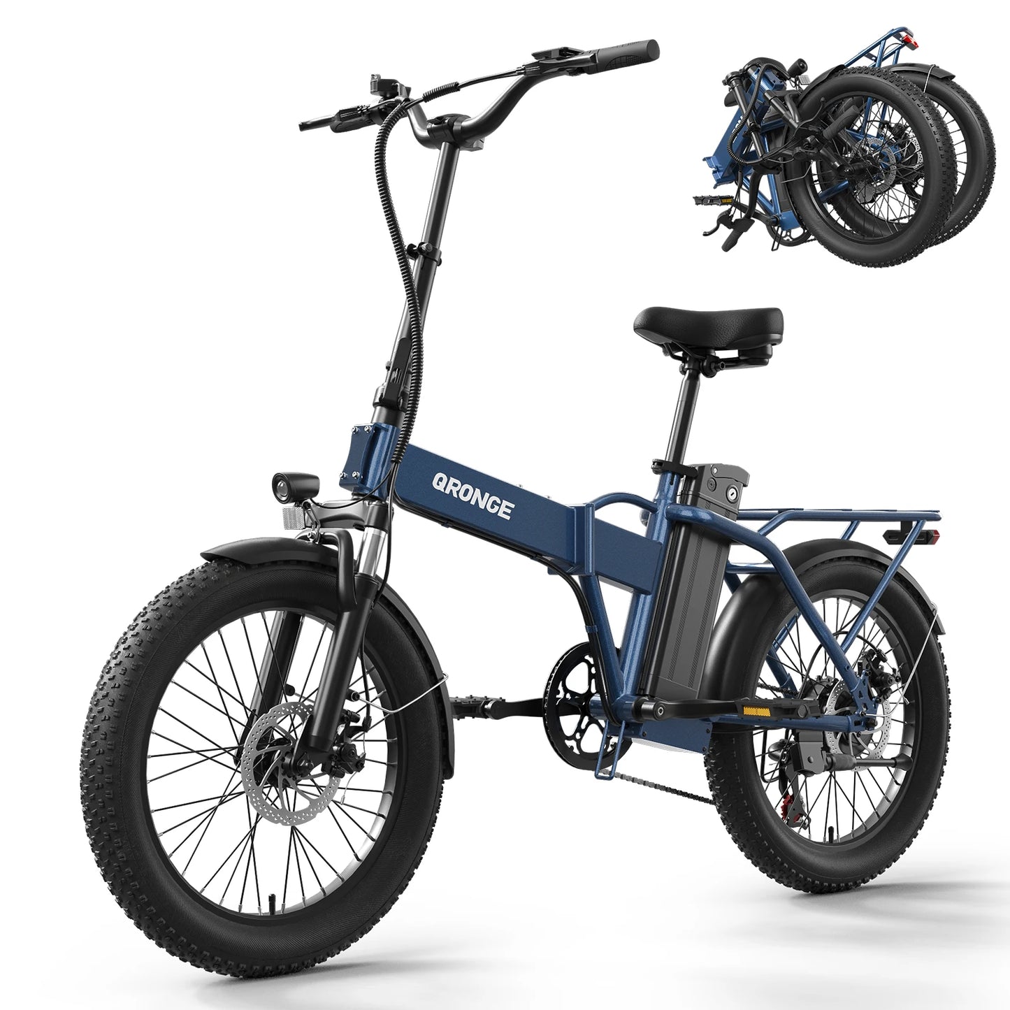 QRONGE Folding Electric Bike 1000W Peak With Removable Battery
