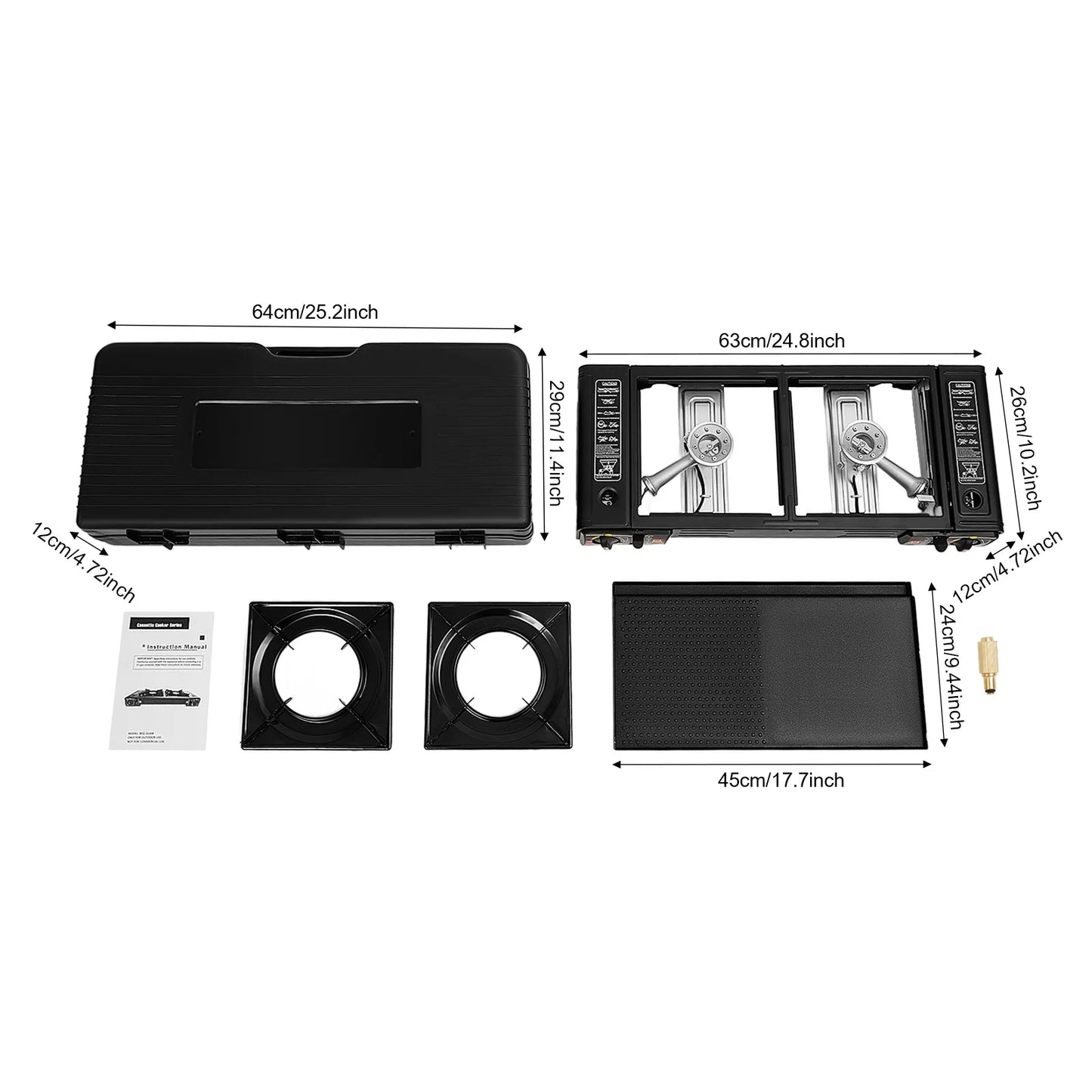 2500W 2-Burner Portable Camping Stove With Baking Tray Carry Case