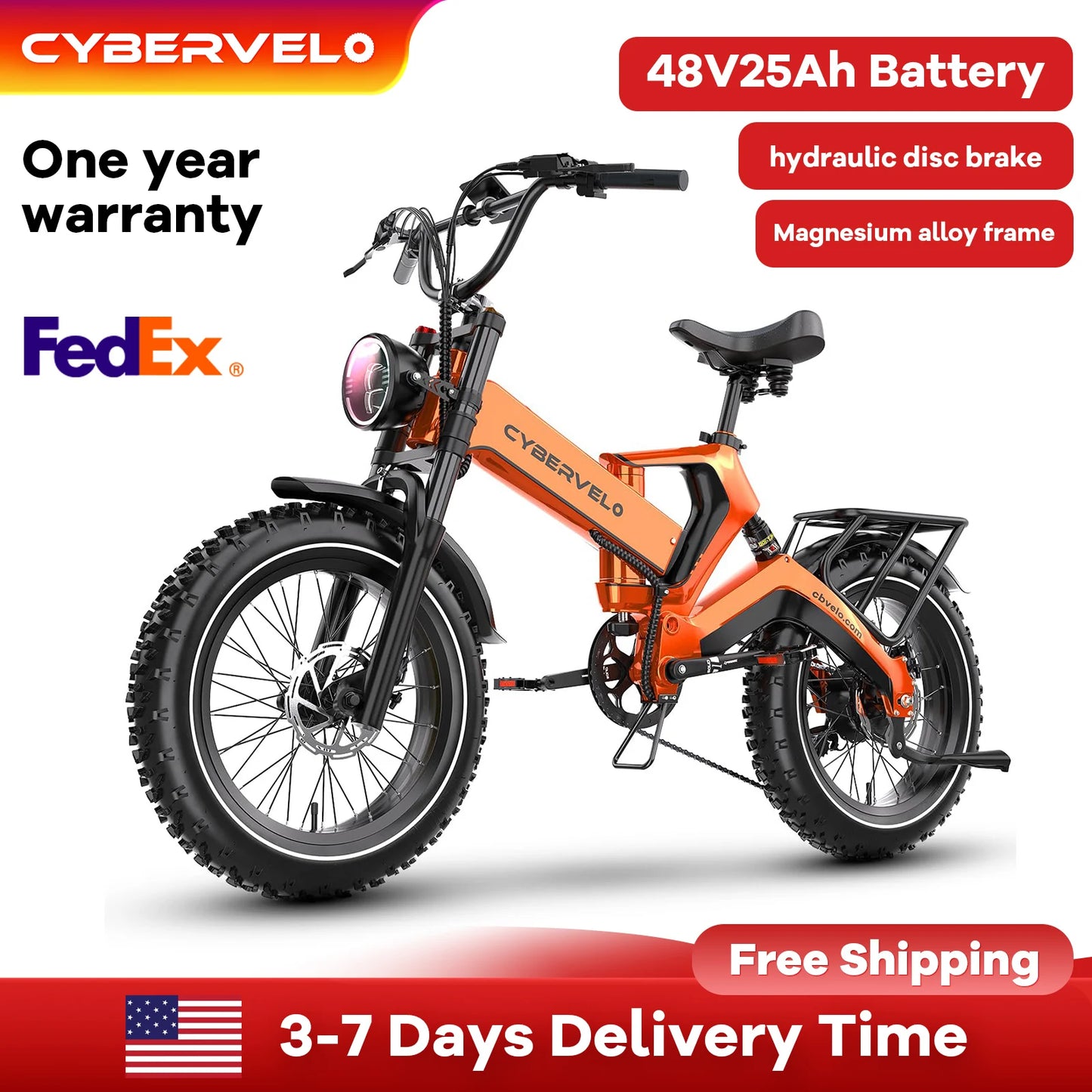 CYBERVELO 2000W Fat Tire Foldable Electric Bike With Removable Battery