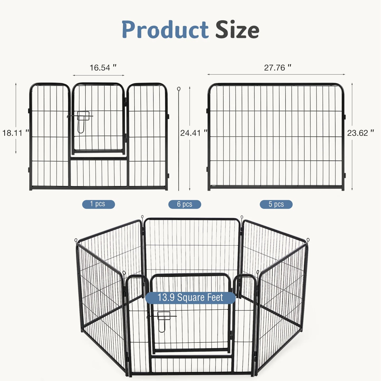 JHK Foldable 6-Panel Metal Dog Playpen