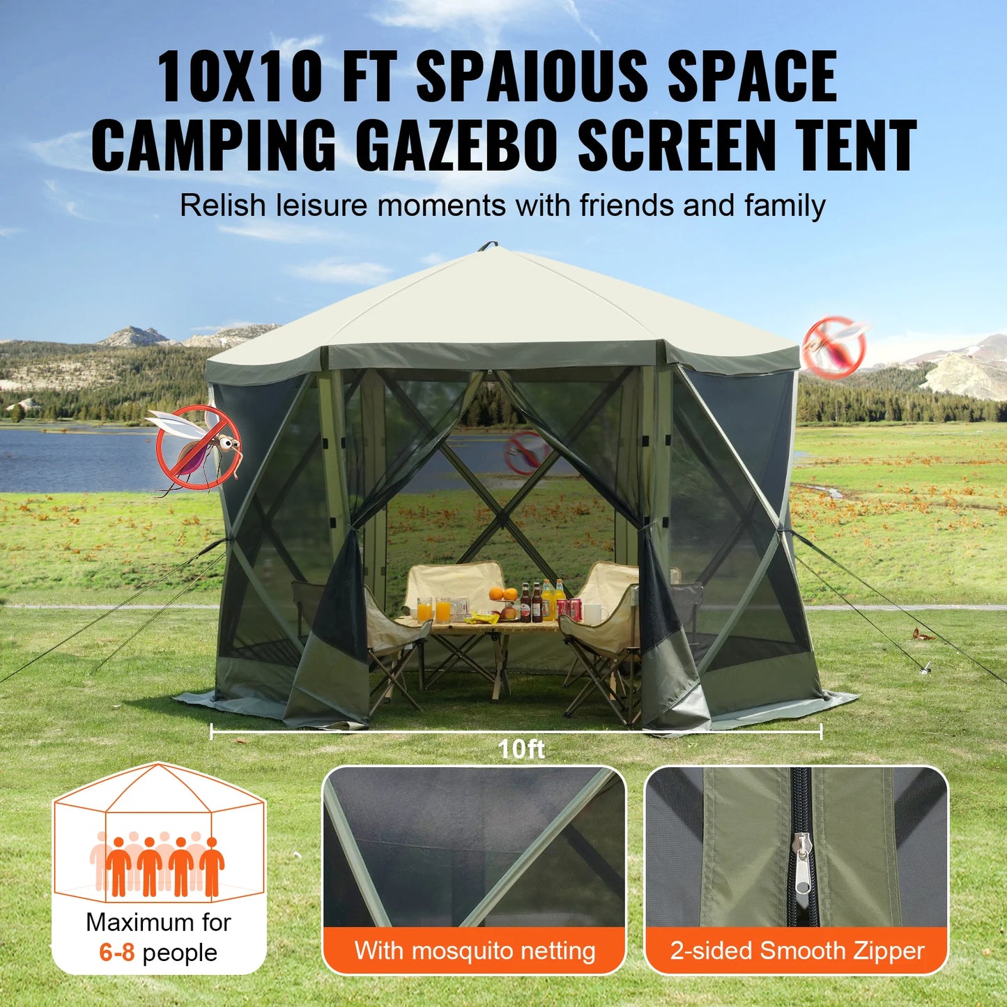 SucceBuy Pop Up Gazebo Tent With Screen Mesh Windows