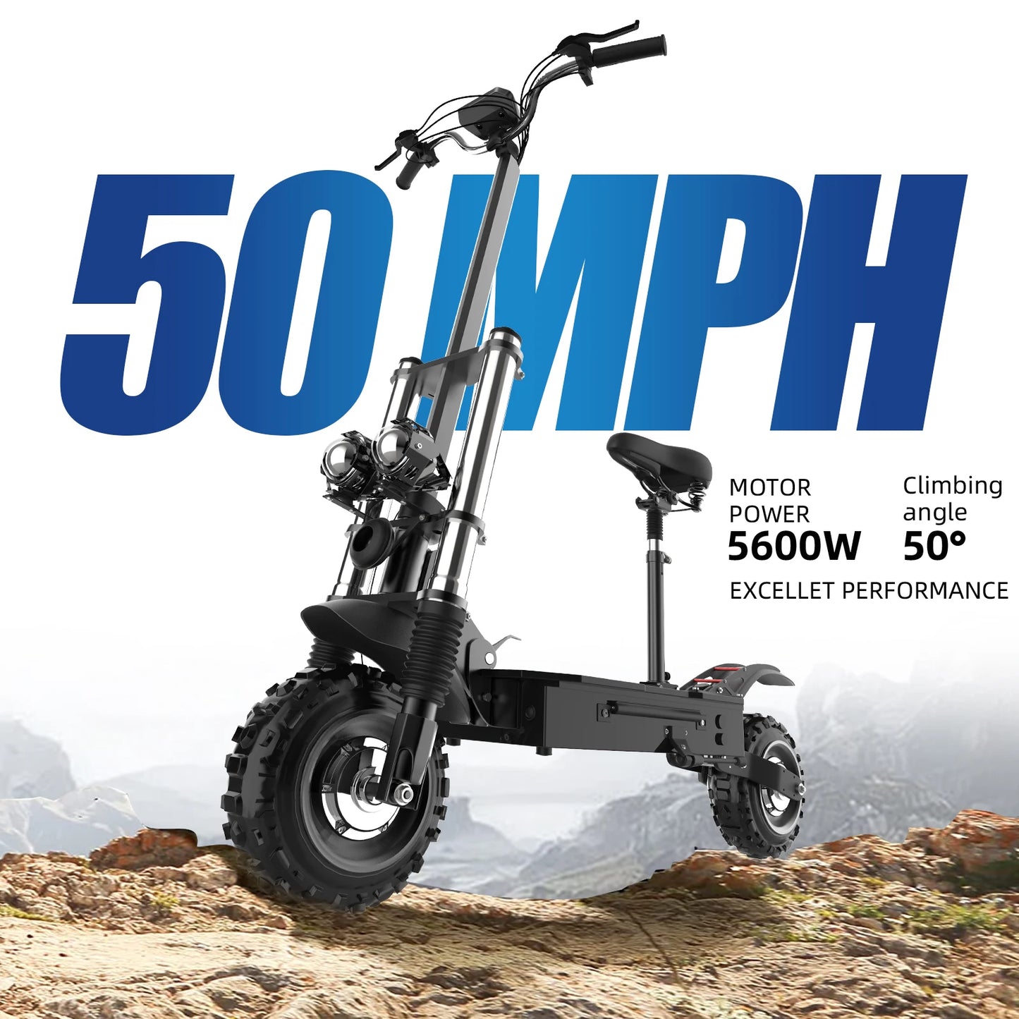 Off Road Electric Scooter 72V 6000W Dual Motors For Adults
