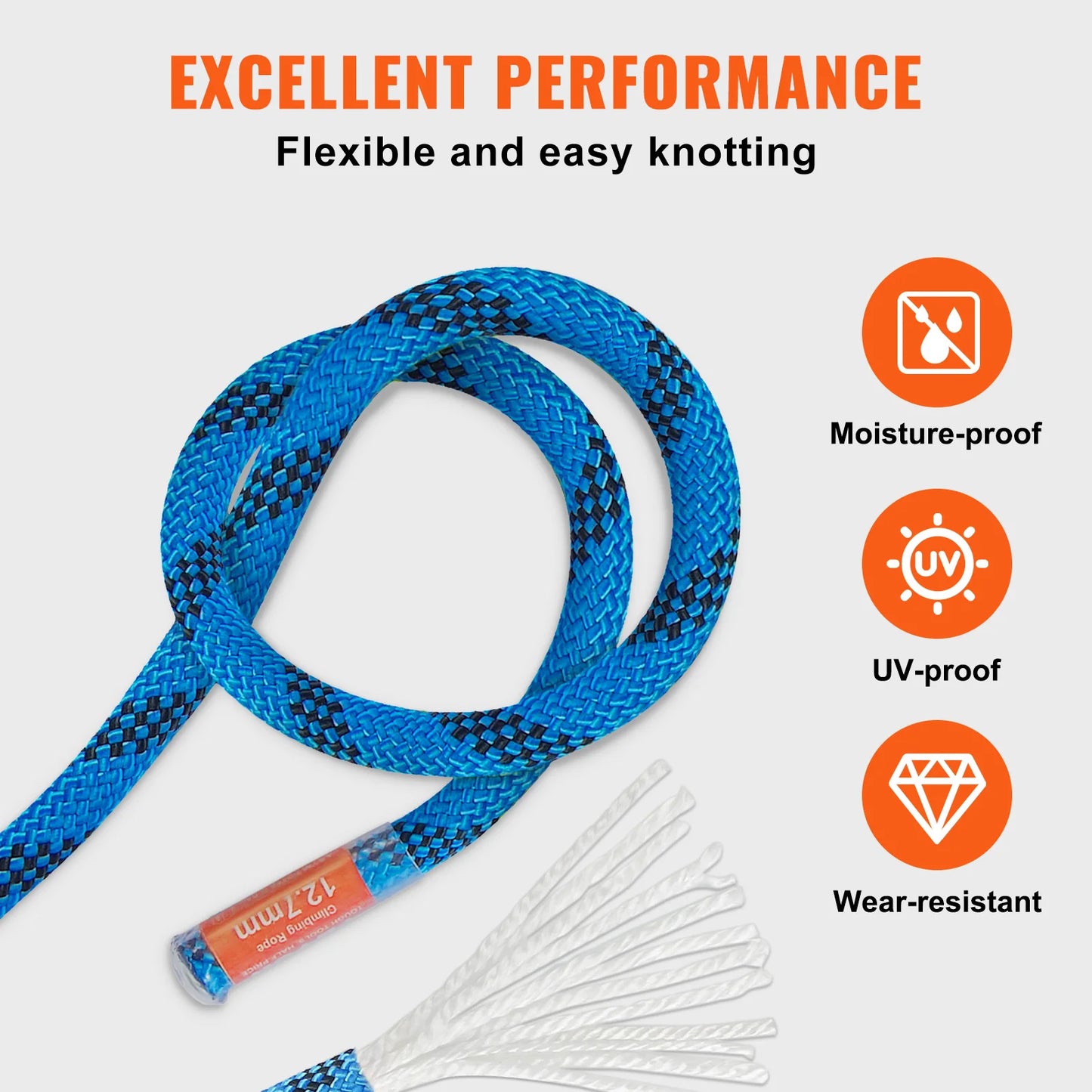 VEVOR Static Climbing Rope With Steel Snap Hooks 32kN