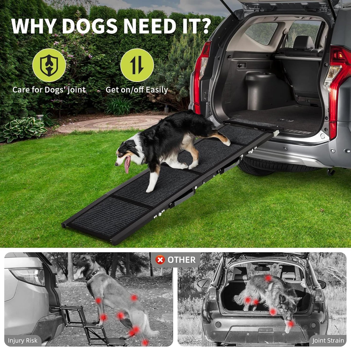 HiMISS Upgraded Folding Car Ramp For Large Dogs With Non Slip Surface