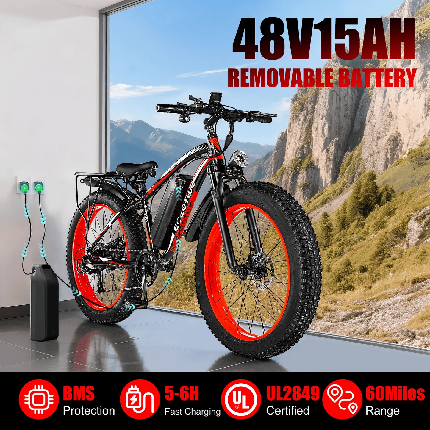 EOEOTWO Electric Fat Tire Mountain Bike 1500W Peak Motor