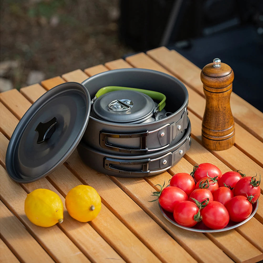 APWIKOGER Camping Cookware Set Three Piece Pot Pan Kettle
