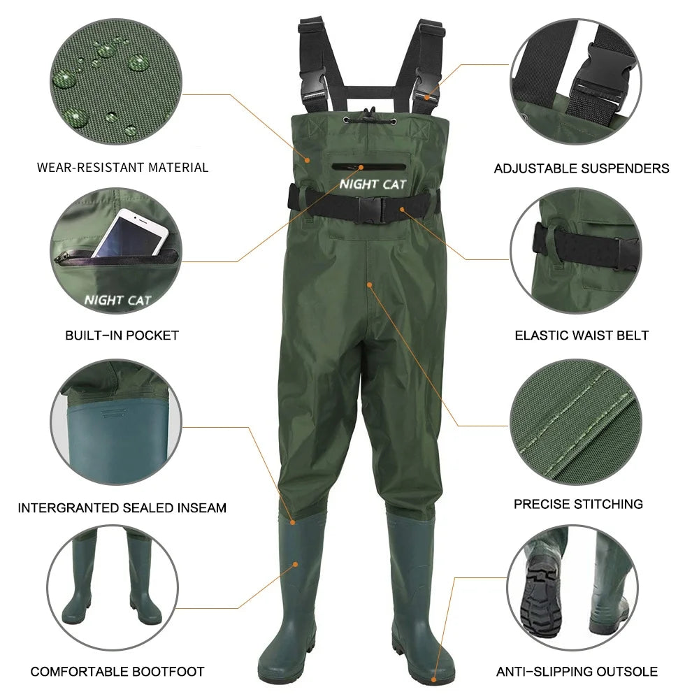 Night Cat Chest Wader With Boots Waterproof And Breathable