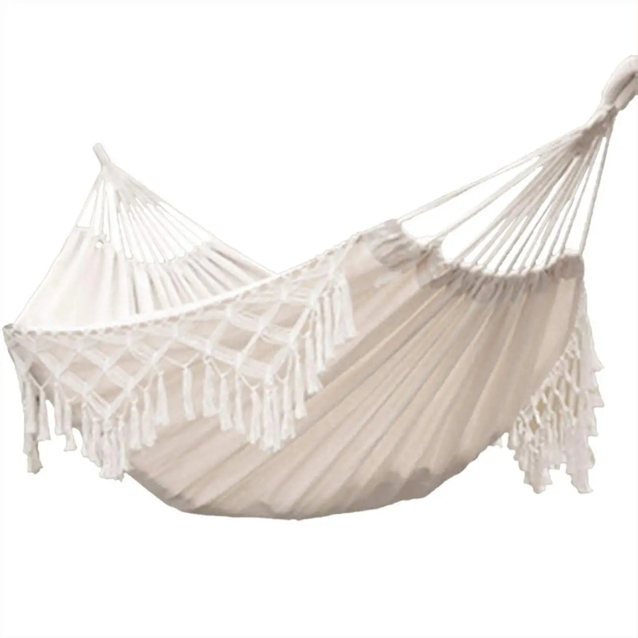 Cotton Canvas Hammock With Boho Fringe Tassels Outdoors