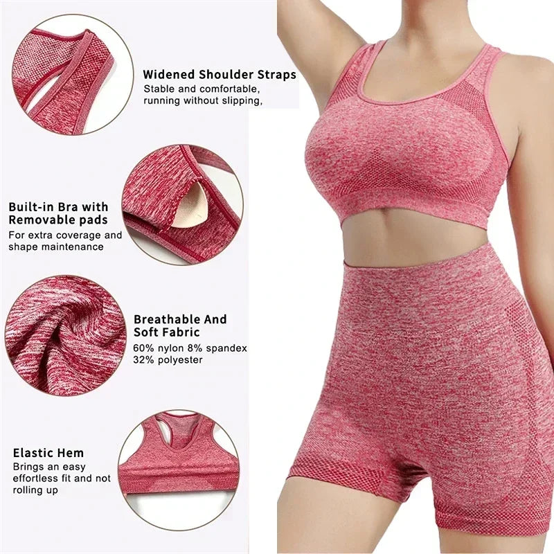 Women Yoga Set Seamless Sports Bra And Shorts Breathable