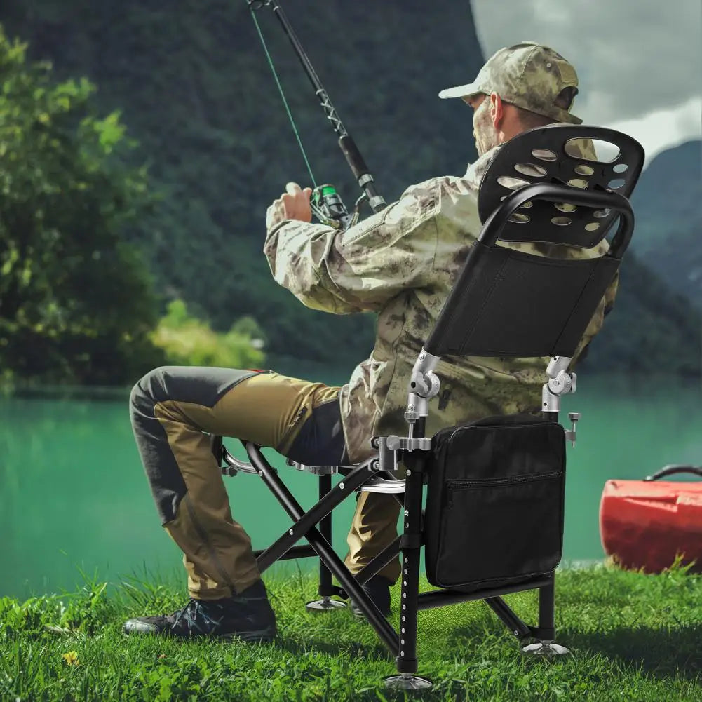 Height Adjustable Folding Fishing Chair With Backrest And Rod Holder