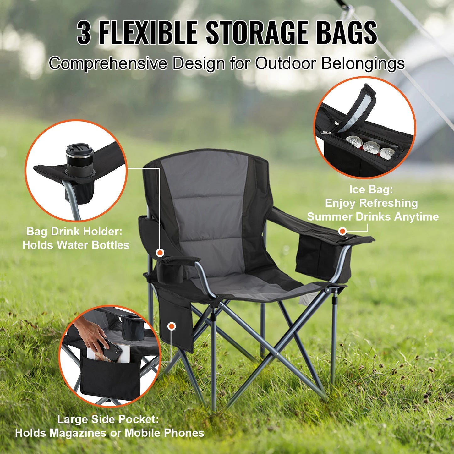VEVOR Camping Folding Chair Quad Lumbar Back Padded Arm Chairs