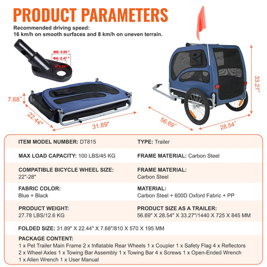 Collapsible Pet Bike Trailer With Coupler For Dogs