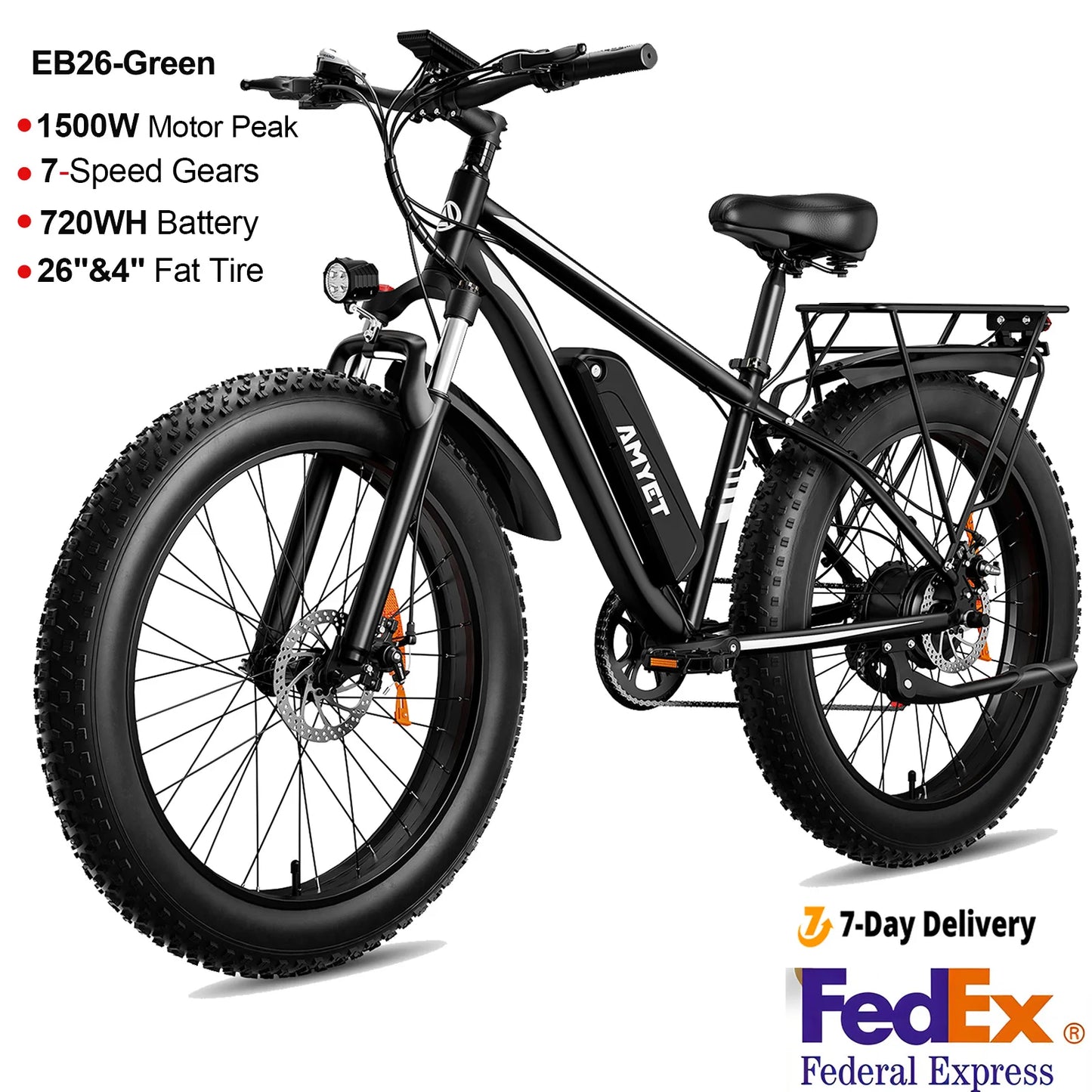 AMYET EB26 Electric Bike Fat Tire Mountain Bicycle