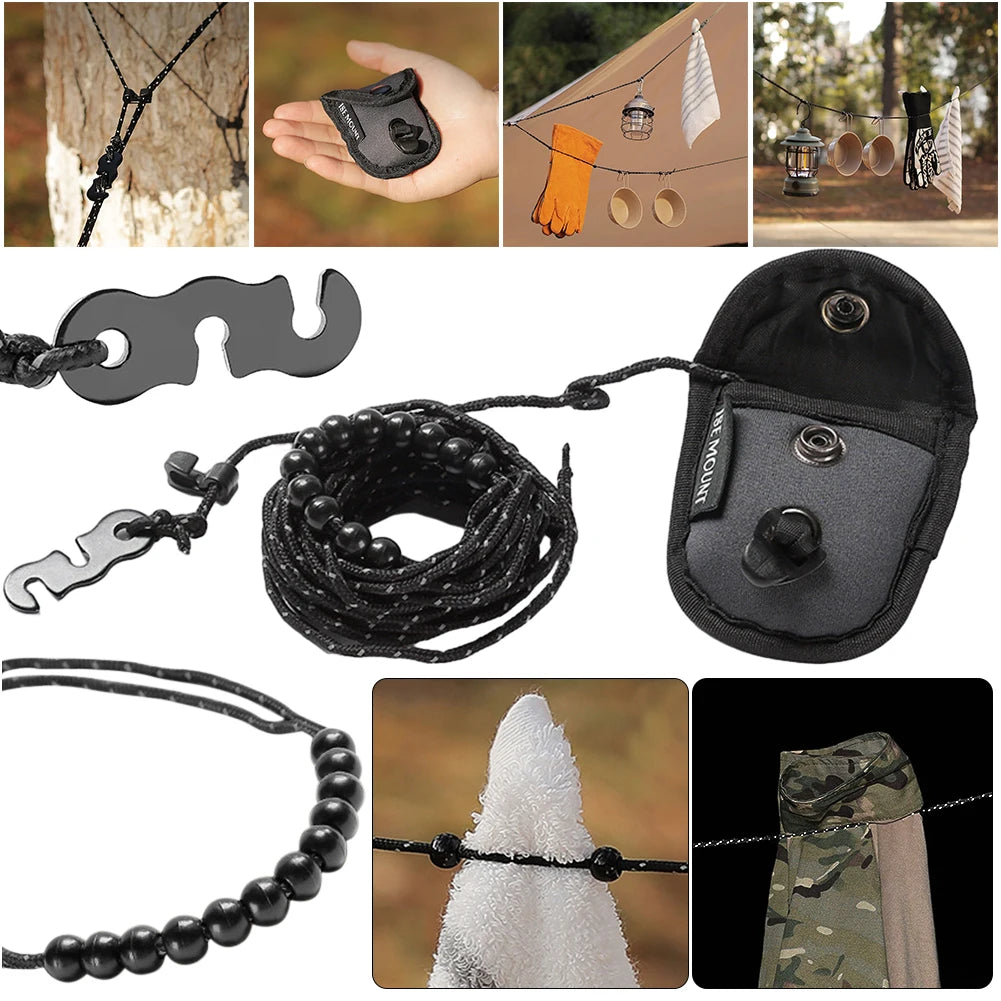 Camping Stretch Clothesline With Clips For Travel Laundry