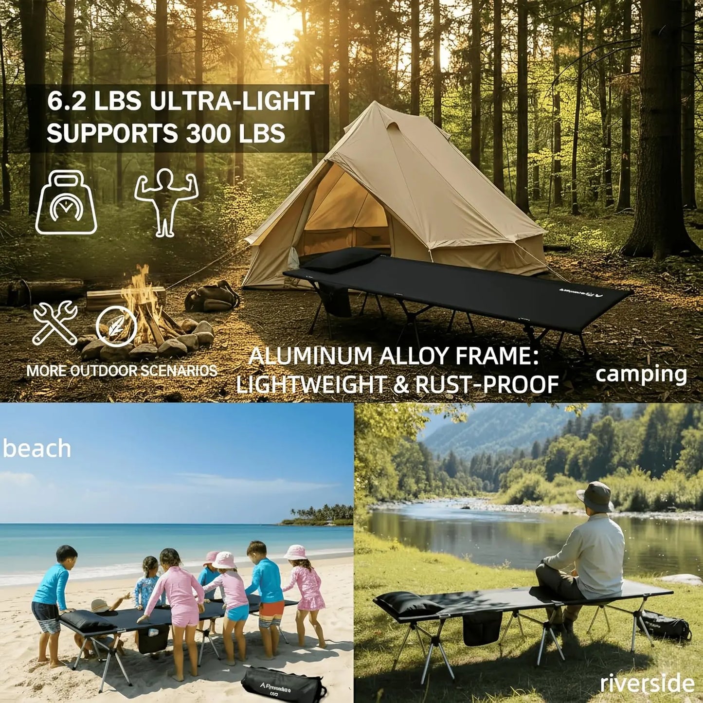 YTYIN Camping Cot For Adults Height Adjustable Sleeping Cot