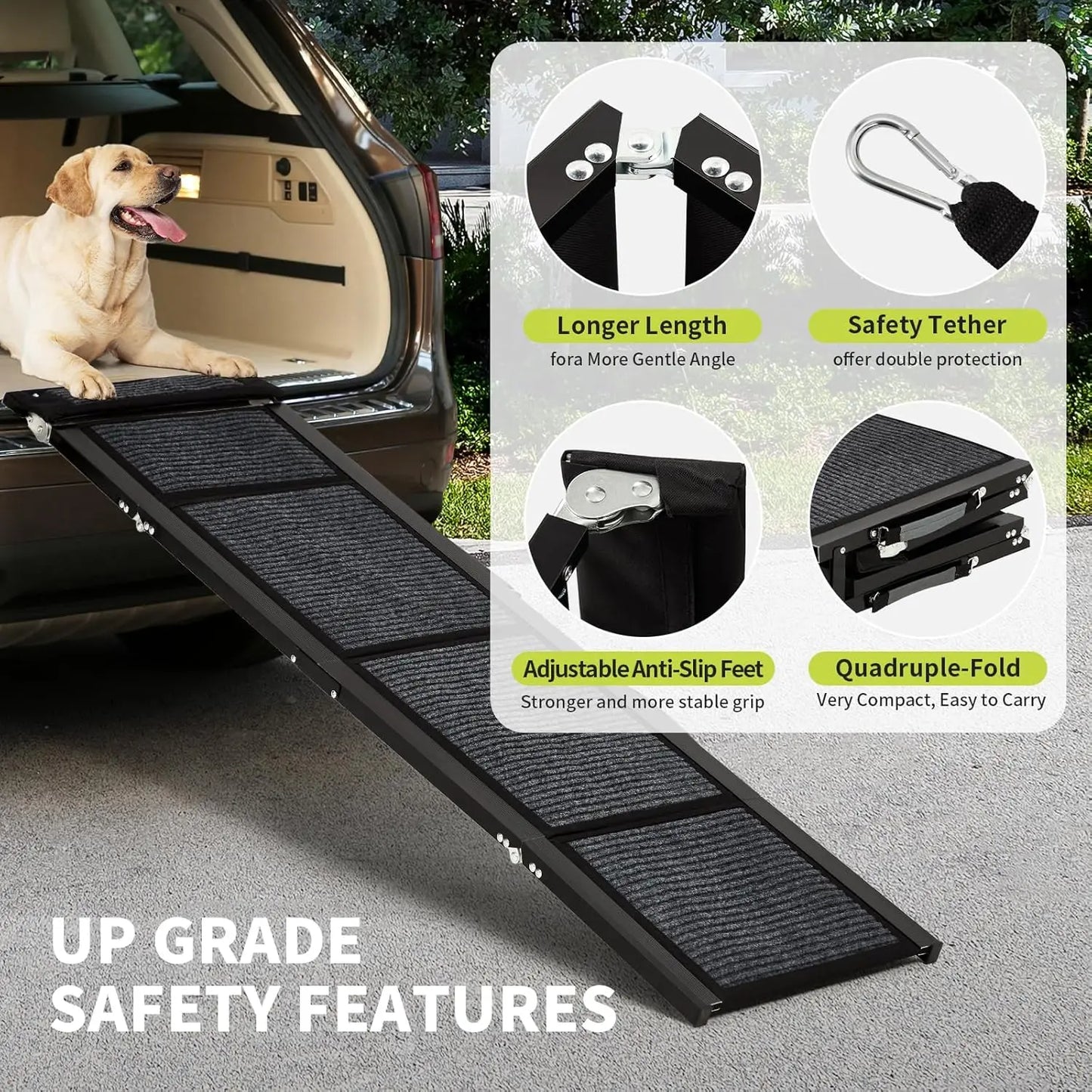 HiMISS Upgraded Folding Car Ramp For Large Dogs With Non Slip Surface