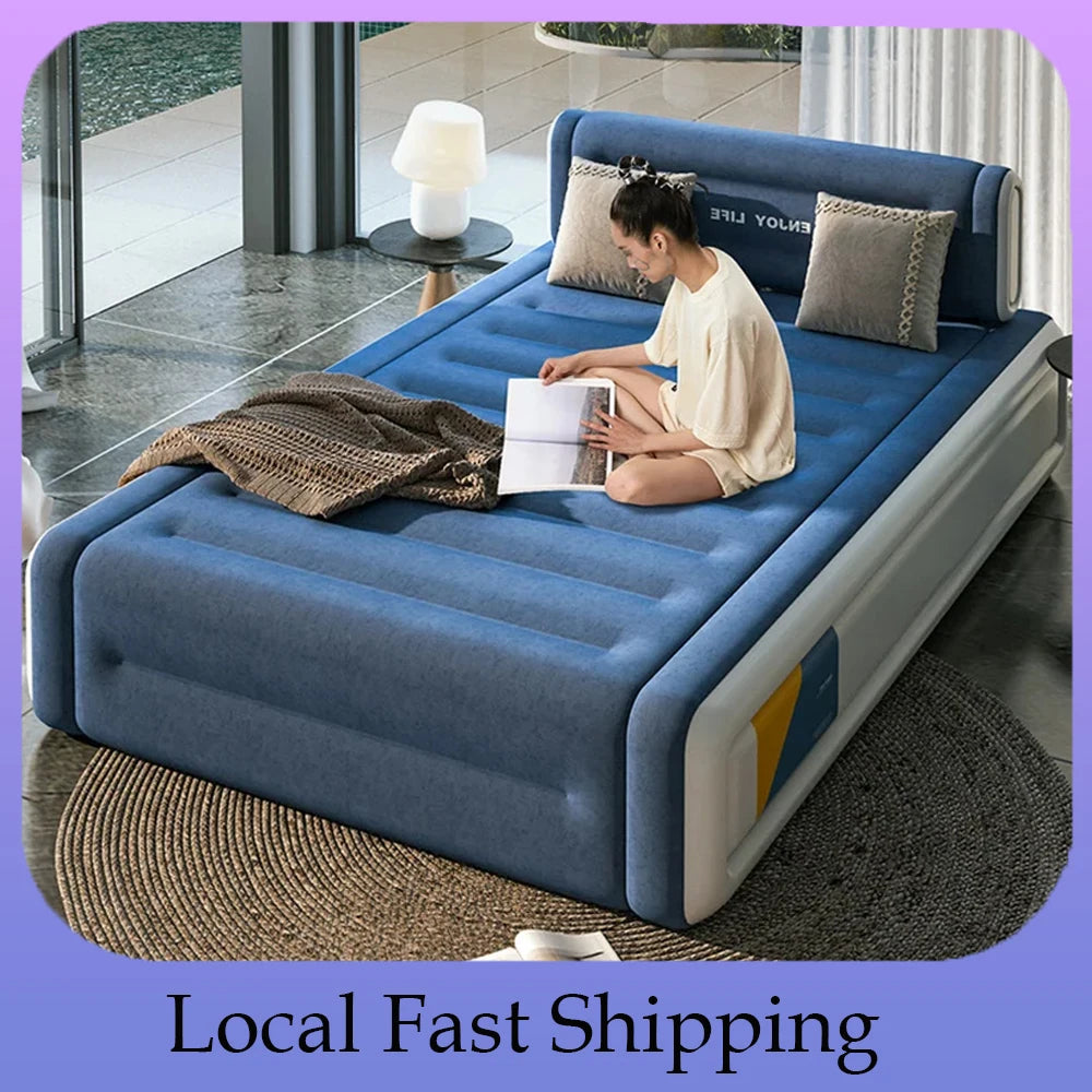 Two-Person Flocked Inflatable Mattress For Camping With Built-In Pump
