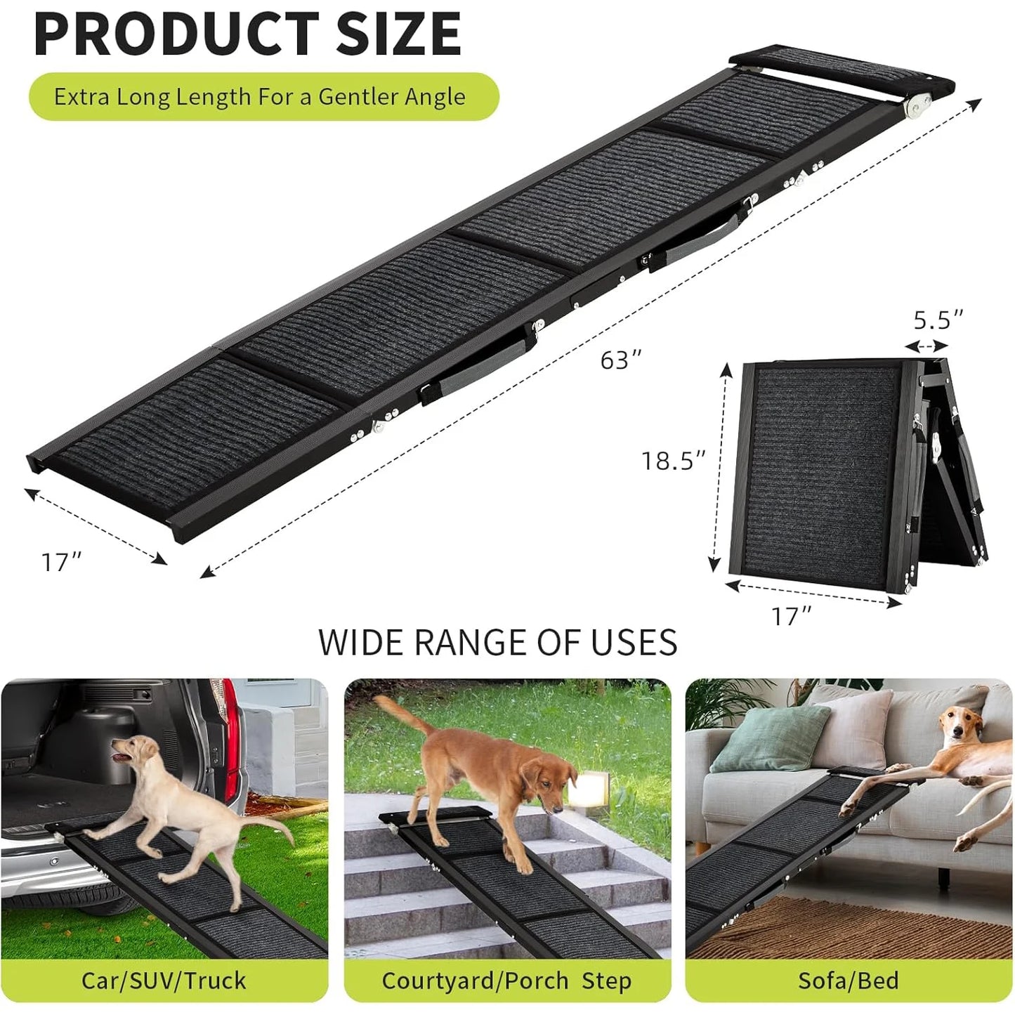HiMISS Upgraded Folding Car Ramp For Large Dogs With Non Slip Surface