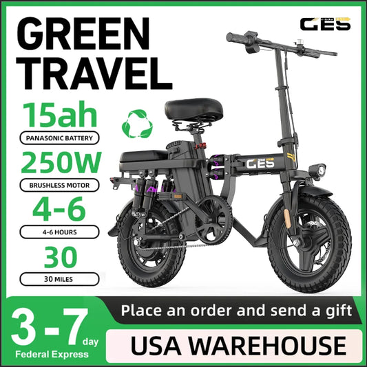 UPlee GE5 Folding Electric Bike 48V 15Ah Battery 250W 30 MPH