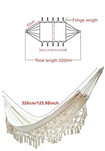 Cotton Canvas Hammock With Boho Fringe Tassels Outdoors