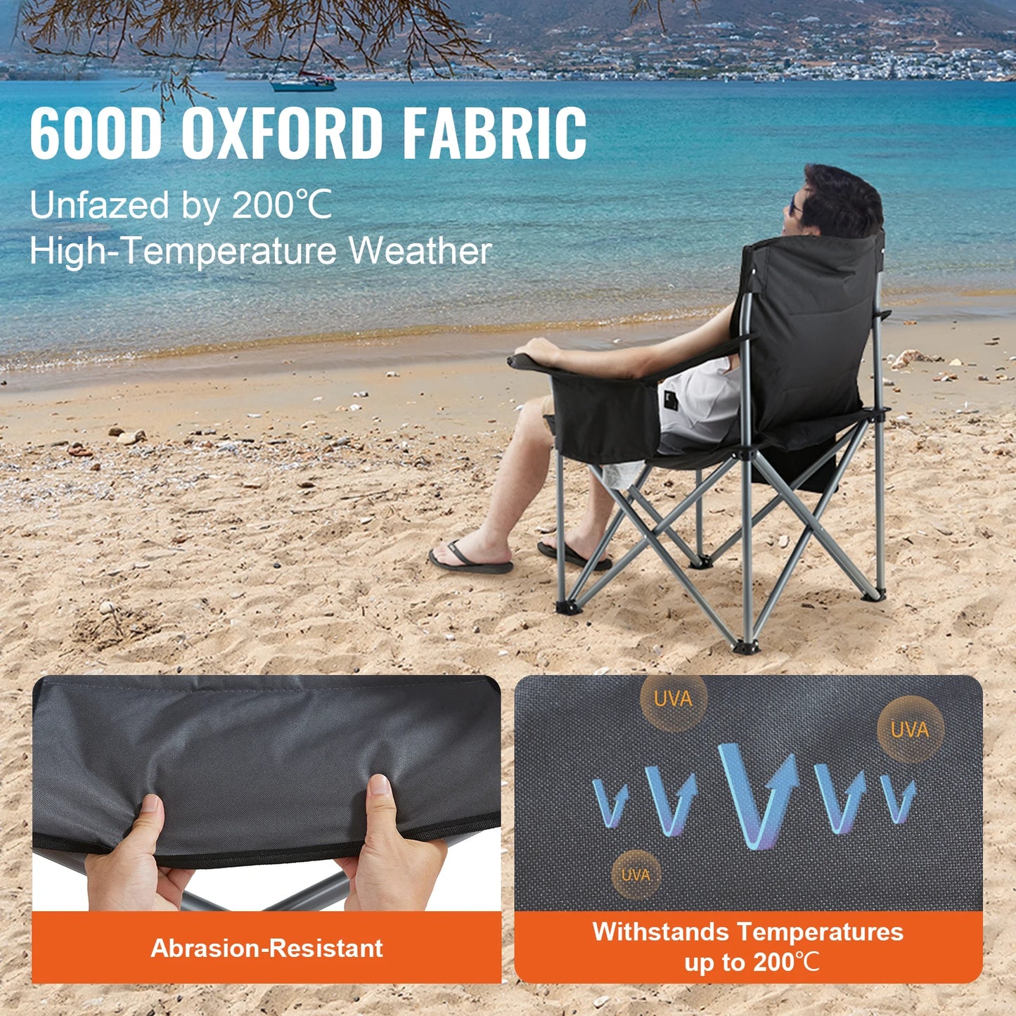 VEVOR Camping Folding Chair Quad Lumbar Back Padded Arm Chairs