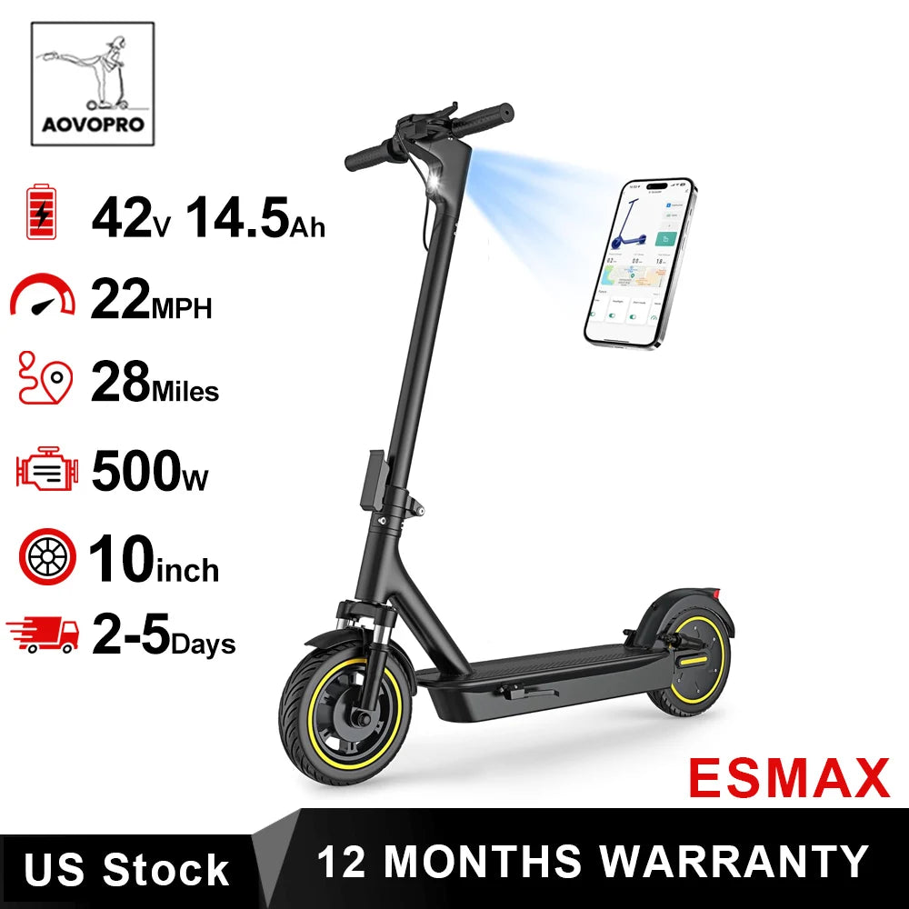 AOVOPRO ESMAX Electric Scooter 500W 22MPH Foldable App Enabled
