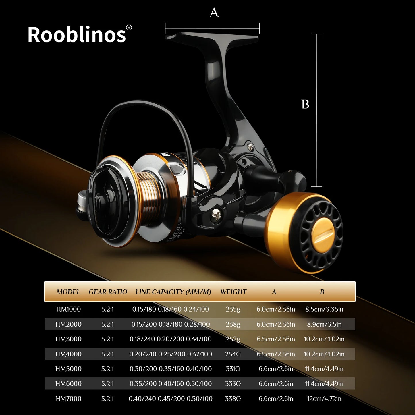 Rooblinos Spinning Reel 12BB Metal Spool 5.2 To 1 Gear
