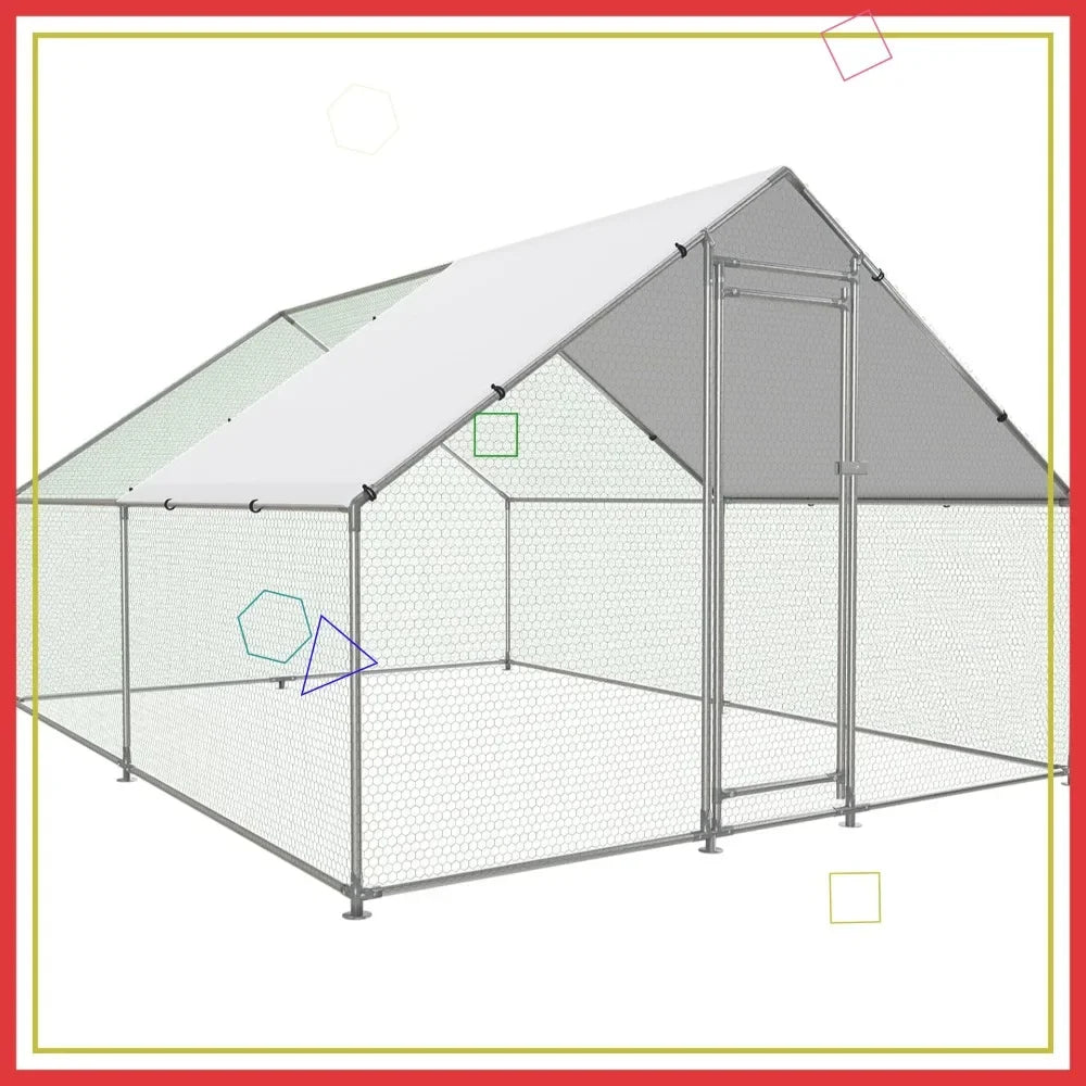 Walk-In Metal Chicken Coop With Waterproof UV Cover Outdoor Run