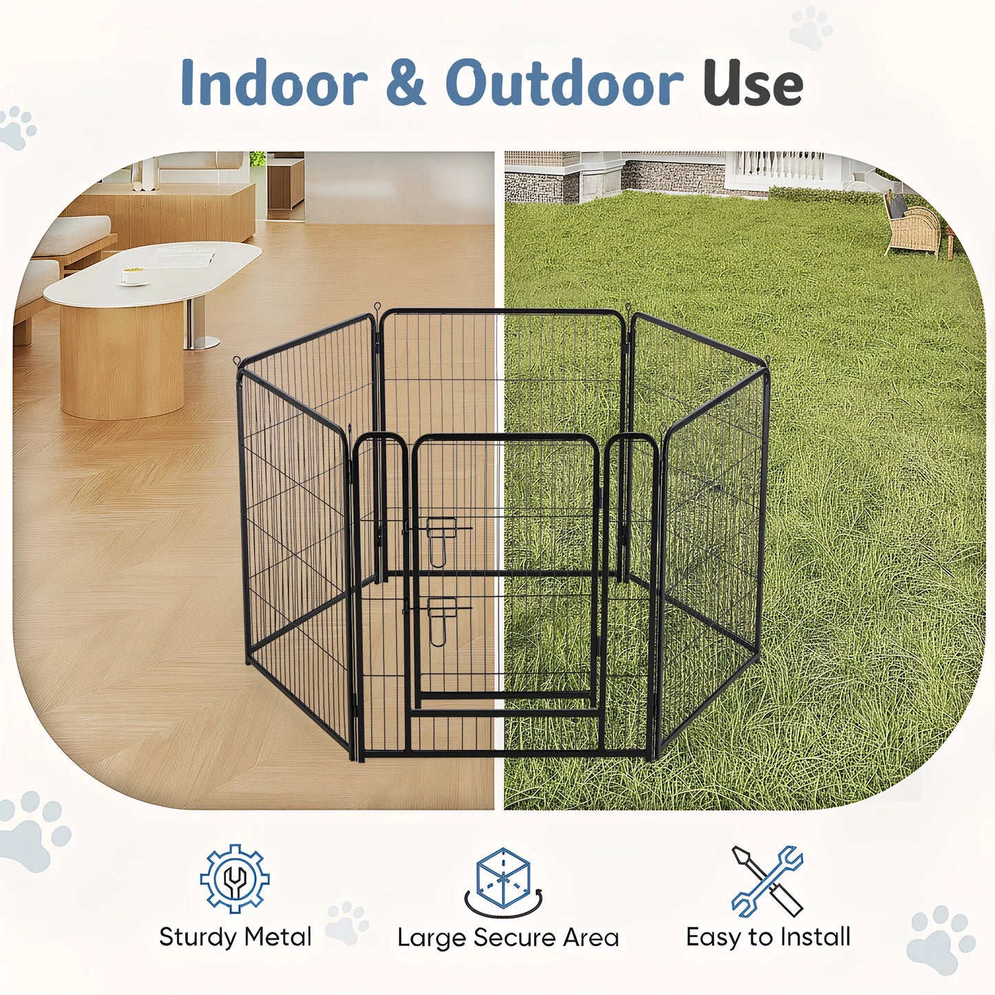 JHK Foldable 6-Panel Metal Dog Playpen