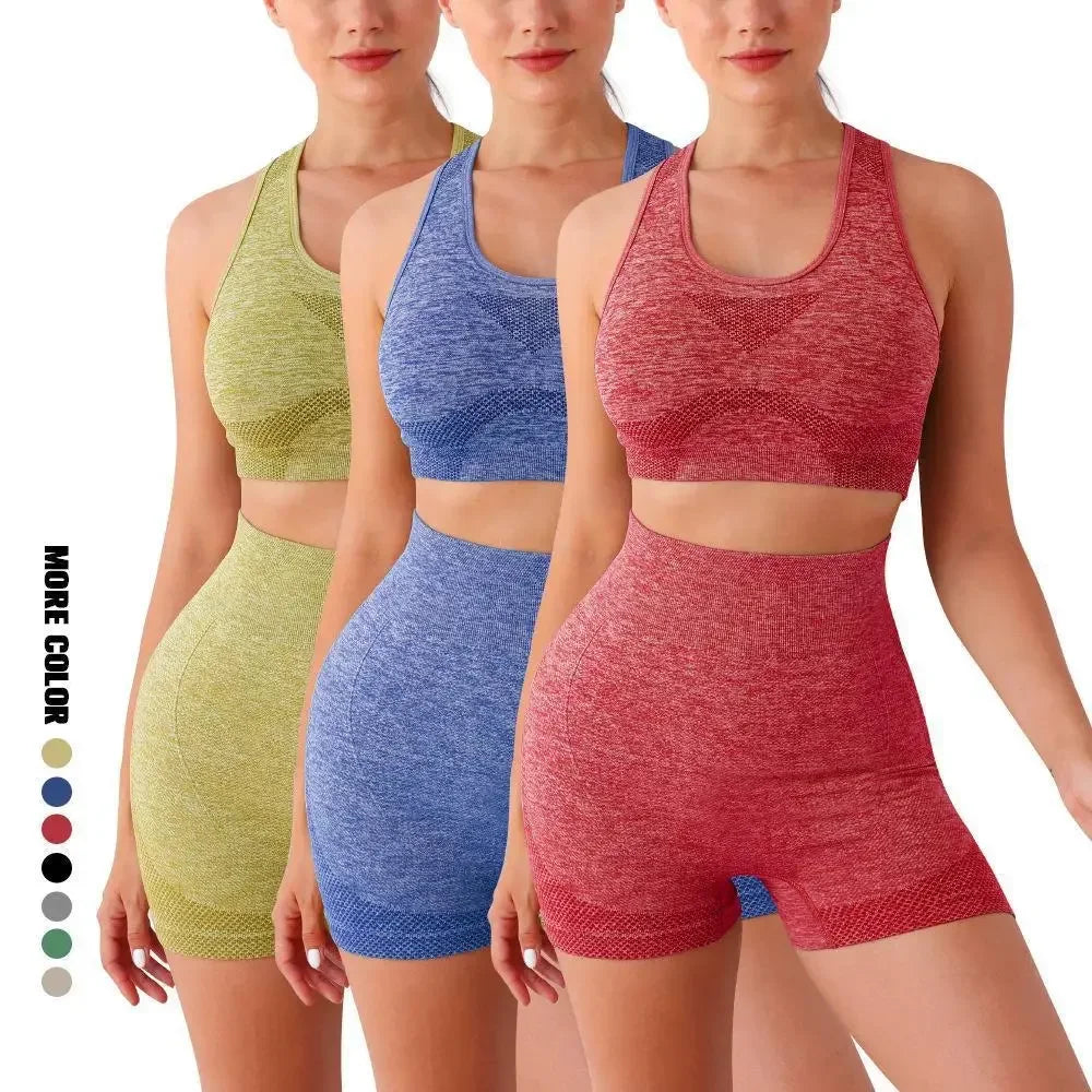 Seamless Yoga Set For Women With Sports Bra And Gym Shorts