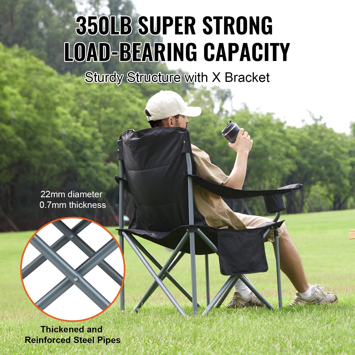 VEVOR Camping Folding Chair Quad Lumbar Back Padded Arm Chairs