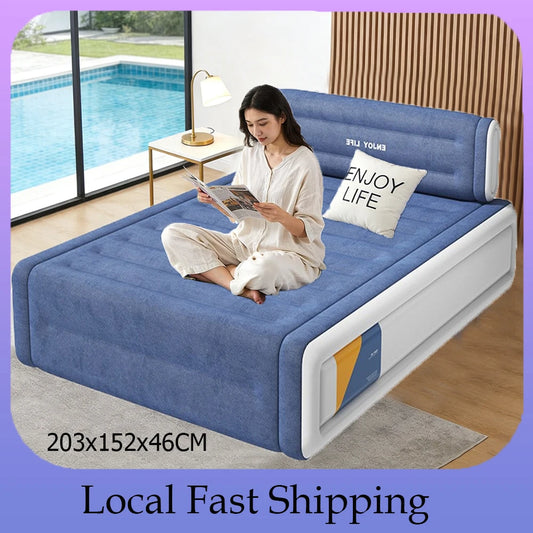 Two-Person Flocked Inflatable Mattress For Camping With Built-In Pump
