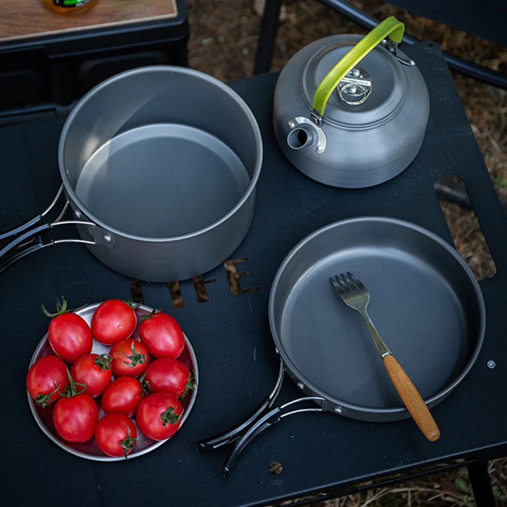 APWIKOGER Camping Cookware Set Three Piece Pot Pan Kettle