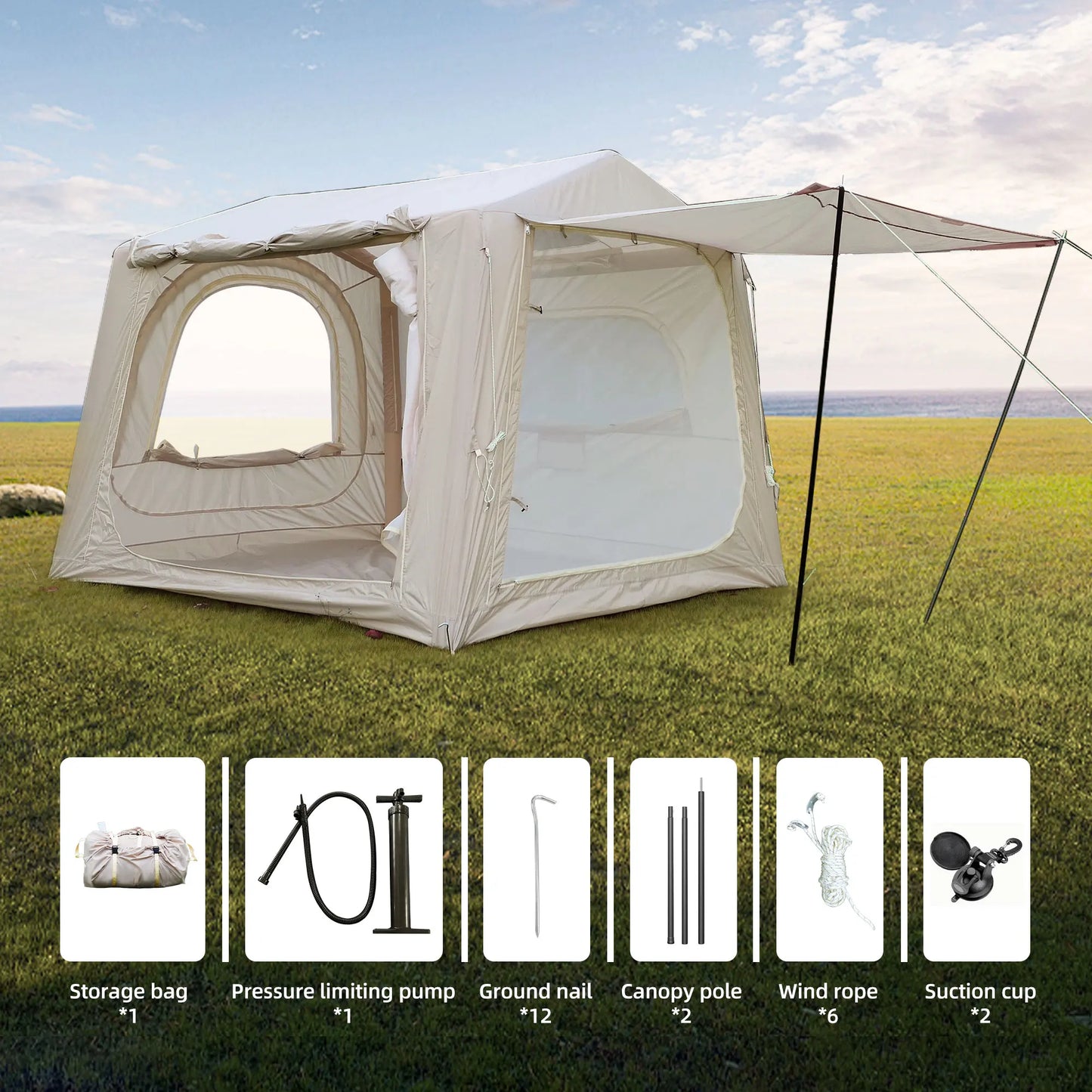 Inflatable Camping Tent For SUV Easy Setup Waterproof Glamping
