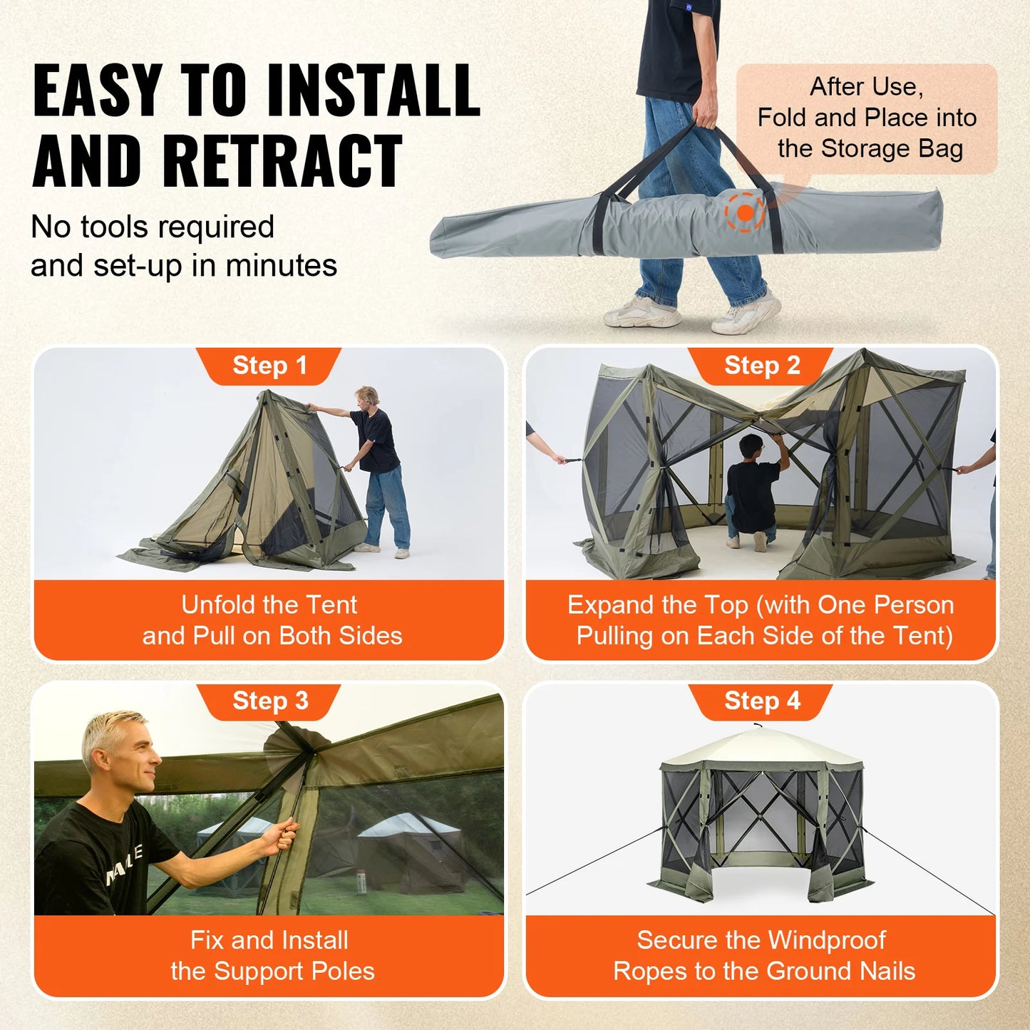 SucceBuy Pop Up Gazebo Tent With Screen Mesh Windows