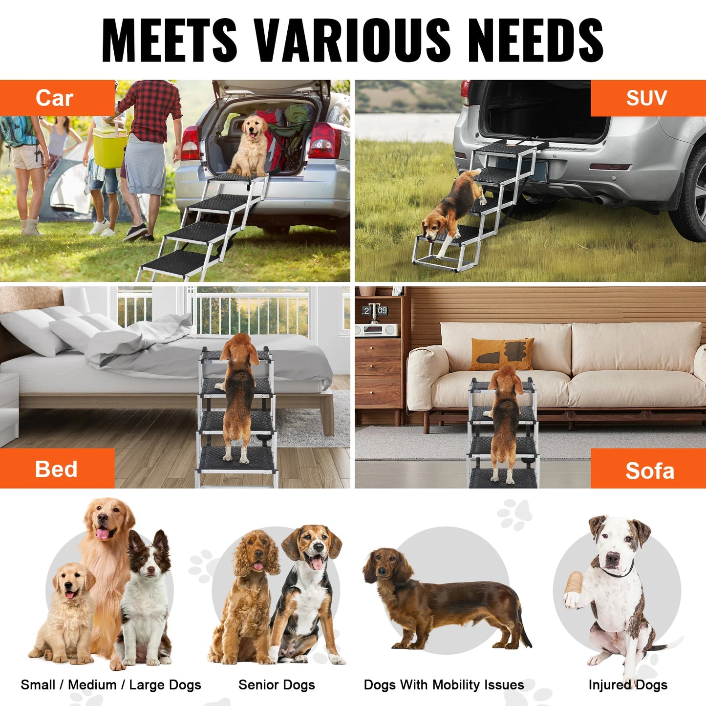 SucceBuy Folding Dog Car Stair For Cars And SUVs Portable