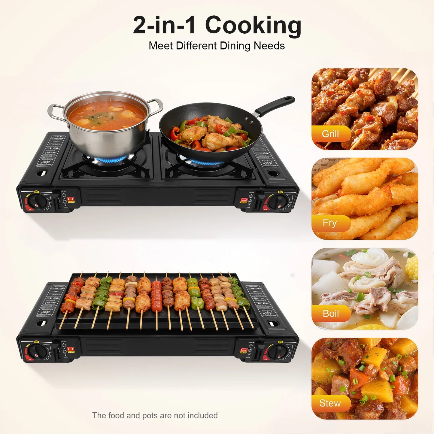 2500W 2-Burner Portable Camping Stove With Baking Tray Carry Case
